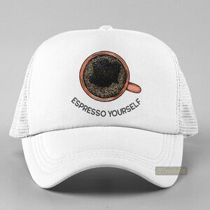 🆕Espresso Yourself Coffee White Foam Trucker Hat Mesh Snapback Cap